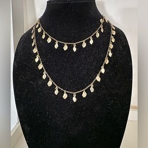 Lia Sophia long muted gold leaf necklace- 18” long & adjustable- OS